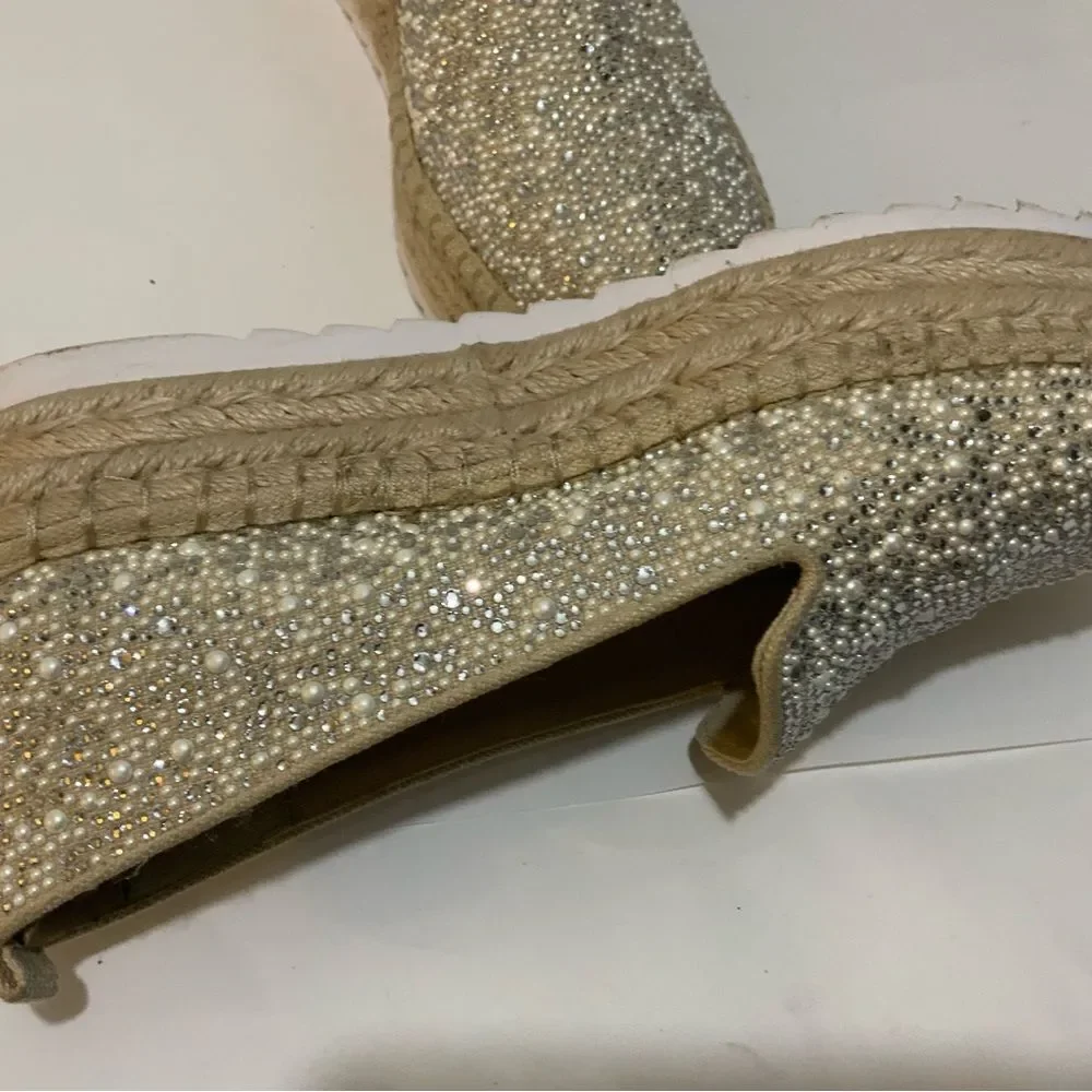 Gianni Bini Kaden Pearl Rhinestone Platform loafers women size 8
